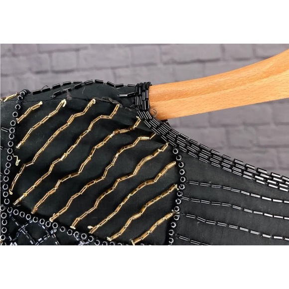 Vintage For You From Spiegel IX Black Gold Silk Check Embellished Beaded READ - Picture 9 of 12